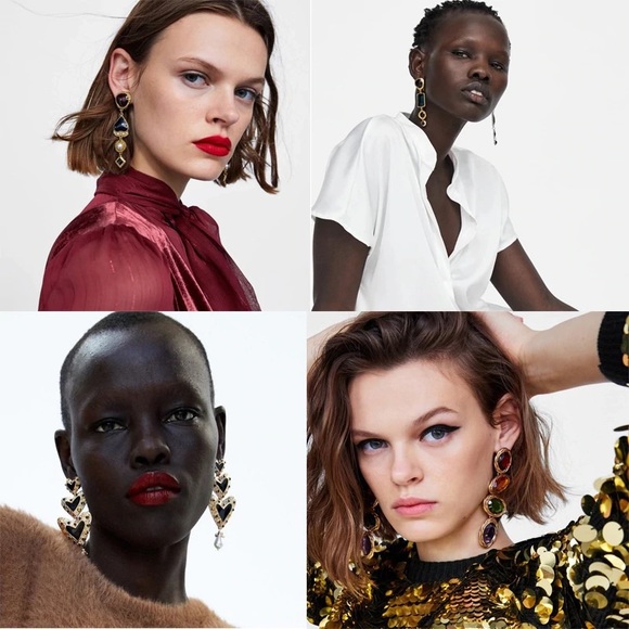 Zara Zebra Chunky Chandelier Gold Black Earrings - Picture 11 of 16